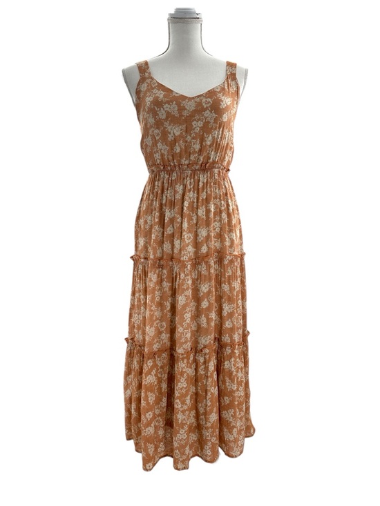 Blu Pepper Terracotta Floral Tiered Midi Dress M - Picture 4 of 10